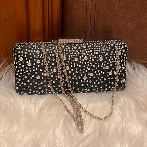 Evening bag Elegant Black Rhinestone Clutch or crossbody